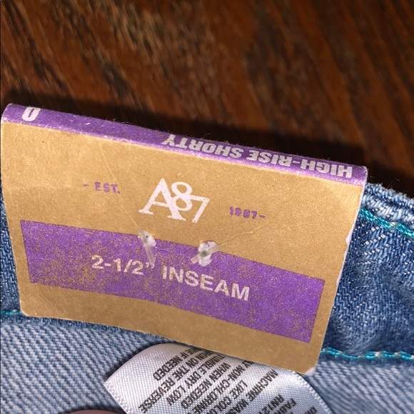 Aeropostale High Rise Shorty Blue Jean Denim Shorts Distressed Cut-Off NWT 0 - Picture 10 of 11